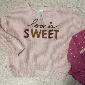 Kids 'Love Is Sweet' Knit Sweater - Light Pink and long sleeve top 4T